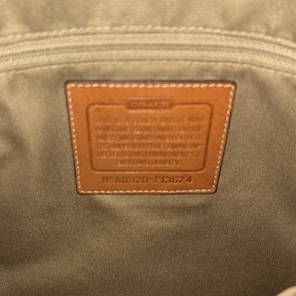 Coach 2009 Signature Khaki Monogram Print White Leather Trim Hobo Shoulder Bag